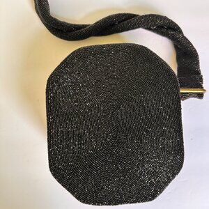 M. E. Product Black Glass Beaded Art Deco Hard Case Heavy Evening Handle